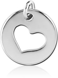 RHODIUM PLATED BASE METAL CHARM - HEART IN DISK