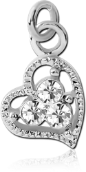 RHODIUM PLATED BASE METAL JEWELED HEART CHARM