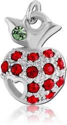 RHODIUM PLATED BASE METAL JEWELED APPLE CHARM