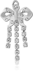 RHODIUM PLATED BASE METAL JEWELED BOW DANGLE CHARM
