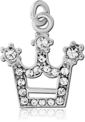 RHODIUM PLATED BASE METAL JEWELED CROWN CHARM