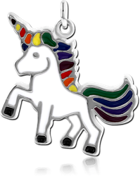 RHODIUM PLATED BASE METAL CHARM WITH ENAMEL - UNICORN
