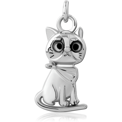 RHODIUM COATED BRASS CHARM WITH ENAMEL - CAT