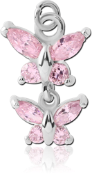 RHODIUM PLATED BASE METAL JEWELED DOUBLE BUTTERFLY CHARM