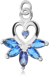 RHODIUM PLATED BASE METAL JEWELED HEART CHARM WITH MARQUISE STONES