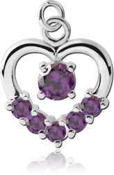 RHODIUM PLATED BASE METAL JEWELED HEART CHARM