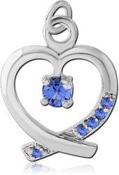 RHODIUM PLATED BASE METAL JEWELED HEART CHARM