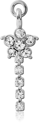 RHODIUM PLATED BASE METAL JEWELED FLOWER DANGLE CHARM