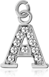 RHODIUM PLATED BASE METAL JEWELED LETTER CHARM - A