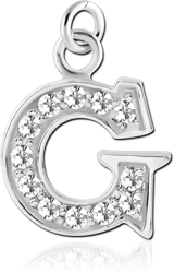 RHODIUM PLATED BASE METAL JEWELED LETTER CHARM - G