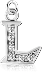 RHODIUM PLATED BASE METAL JEWELED LETTER CHARM - L