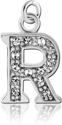 RHODIUM PLATED BASE METAL JEWELED LETTER CHARM - R