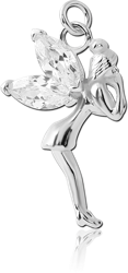 RHODIUM PLATED BASE METAL JEWELED FAIRY CHARM