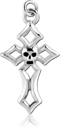RHODIUM PLATED BASE METAL SKULL CROSS CHARM