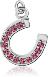 RHODIUM PLATED BASE METAL JEWELED HORSESHOE CHARM