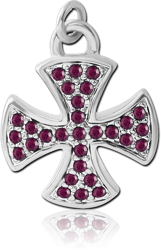 RHODIUM PLATED BASE METAL JEWELED IRON CROSS CHARM