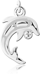 RHODIUM PLATED BASE METAL JEWELED DOLPHIN CHARM