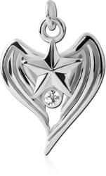 RHODIUM PLATED BASE METAL JEWELED WINGED STAR CHARM