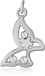 RHODIUM PLATED BASE METAL JEWELED BUTTERFLY CHARM