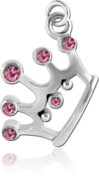 RHODIUM PLATED BASE METAL JEWELED CROWN CHARM
