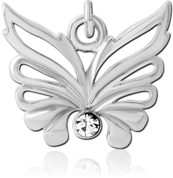 RHODIUM PLATED BASE METAL JEWELED BUTTERFLY CHARM