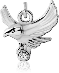 RHODIUM PLATED BASE METAL JEWELED EAGLE CHARM