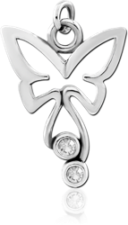 RHODIUM PLATED BASE METAL JEWELED BUTTERFLY CHARM