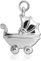 RHODIUM PLATED BASE METAL JEWELED BABY STOLLER CHARM