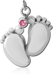 RHODIUM PLATED BASE METAL JEWELED BABY FEET CHARM