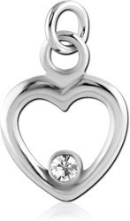 RHODIUM PLATED BASE METAL JEWELED HEART CHARM