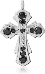 RHODIUM PLATED BASE METAL JEWELED CROSS CHARM