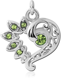 RHODIUM PLATED BASE METAL JEWELED HEART CHARM