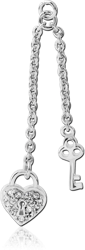 RHODIUM PLATED BASE METAL JEWELED KEY HEART LOCK CHARM
