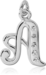 RHODIUM PLATED BASE METAL VALUE CRYSTALINE SCRIPT LETTER CHARM - A