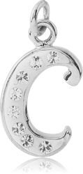 RHODIUM PLATED BASE METAL CRYSTALINE SCRIPT LETTER CHARM - C