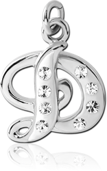 RHODIUM PLATED BASE METAL CRYSTALINE SCRIPT LETTER CHARM - D