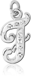 RHODIUM PLATED BASE METAL CRYSTALINE SCRIPT LETTER CHARM - F