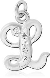 RHODIUM PLATED BASE METAL CRYSTALINE SCRIPT LETTER CHARM - L