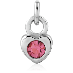 RHODIUM PLATED BASE METAL JEWELED HEART CHARM