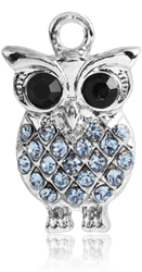 RHODIUM PLATED BASE METAL VALUE CRYSTALINE JEWELED OWL CHARM