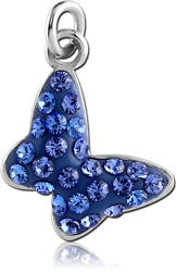 RHODIUM PLATED BASE METAL CRYSTALINE JEWELED BUTTERFLY CHARM
