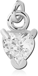 RHODIUM PLATED BASE METAL HEART JEWEL CHARM