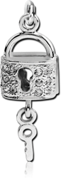 RHODIUM PLATED BASE METAL VALUE CRYSTALINE JEWELED LOCK KEY CHARM