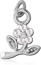 RHODIUM PLATED BASE METAL JEWELED FLOWER CHARM