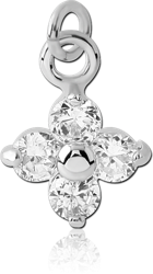 RHODIUM PLATED BASE METAL JEWELED FLOWER CHARM