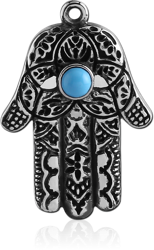 SURGICAL STEEL GRADE 316L HAMSA CHARM WITH TURQUOISE STONE