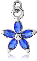 RHODIUM PLATED BASE METAL JEWELED FLOWER CHARM