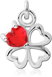 RHODIUM PLATED BASE METAL JEWELED CLOVER CHARM
