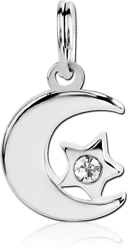 RHODIUM PLATED BASE METAL CRESCENT AND STAR CHARM