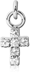 RHODIUM PLATED BASE METAL JEWELED CROSS CHARM